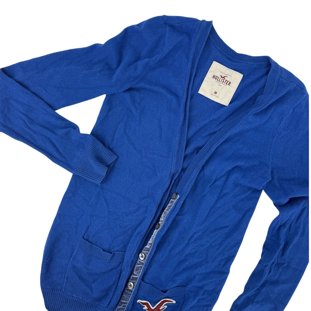 Hollister California Royal Blue‎ Button Front Cardigan Sweater Logo Y2K Vintage
